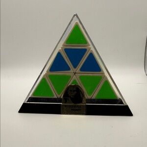 Vintage 1981 Pyraminx Puzzle by Tomy with Case - Green, Blue, Yellow, orange